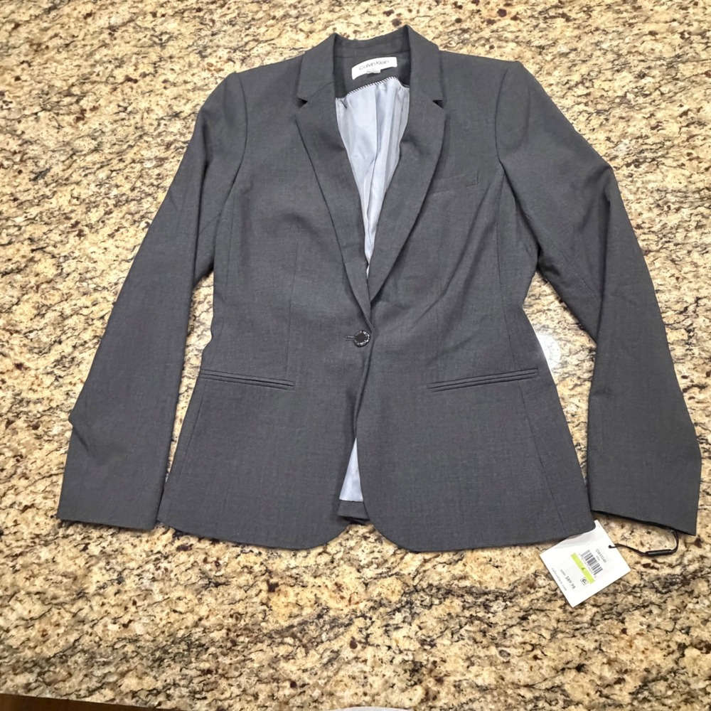 NEW Calvin Klein Womens Charcoal Gray One Button Blazer Size 4 ws